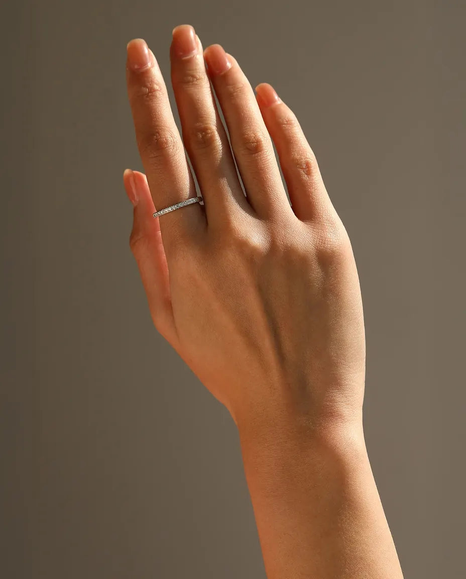 Bague Moissanite – Alliance Pavée 16 Pierres Rondes Couleur D VVS1, Argent 925, Anneau Empilable, Cadeau pour Elle