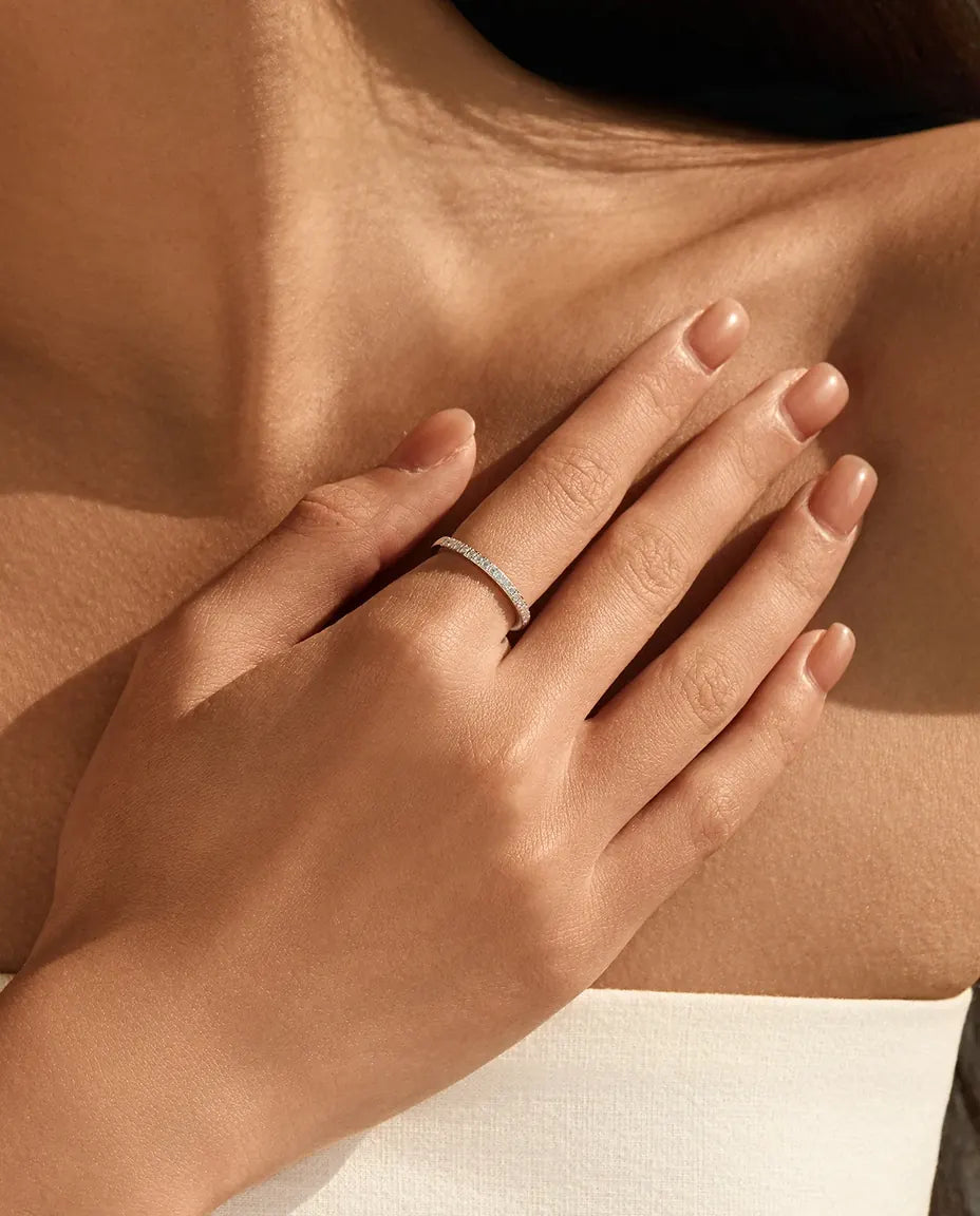 Bague Moissanite – Alliance Pavée 16 Pierres Rondes Couleur D VVS1, Argent 925, Anneau Empilable, Cadeau pour Elle