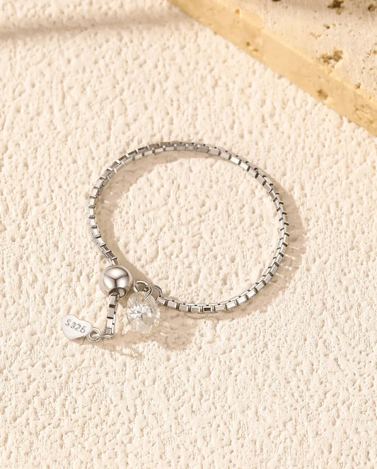 Bague Moissanite – Anneau Chaîne Vénitienne Ajustable avec Pierre Couleur D, Argent 925, Bague Fine pour Femme