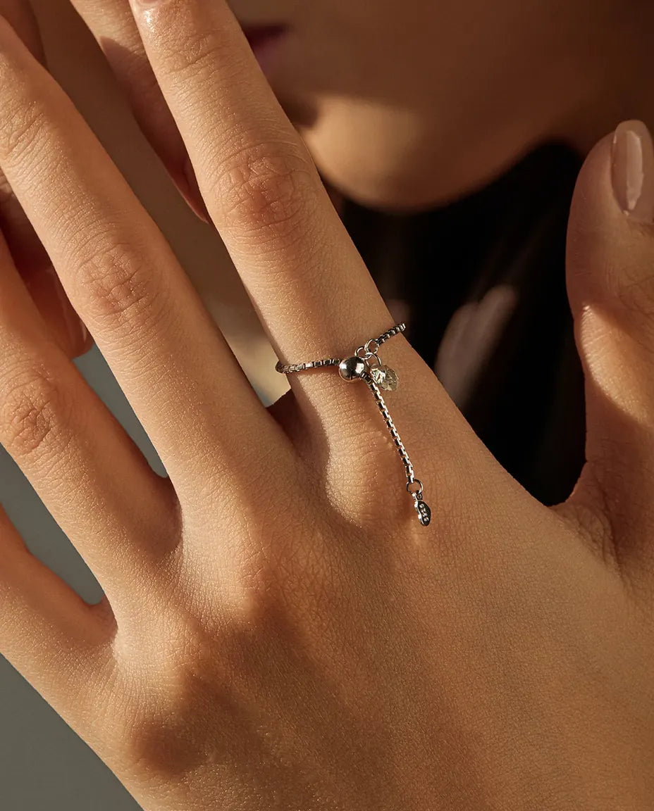 Bague Moissanite – Anneau Chaîne Vénitienne Ajustable avec Pierre Couleur D, Argent 925, Bague Fine pour Femme