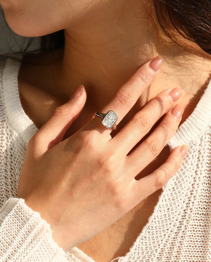 Bague Moissanite – Bague Cocktail 4,5 Ct Taille Rectangle Couleur D, Serti Clos en Argent 925, cadeau pour femme