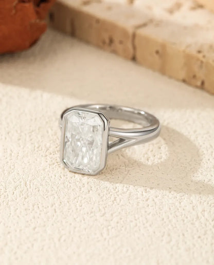 Bague Moissanite – Bague Cocktail 4,5 Ct Taille Rectangle Couleur D, Serti Clos en Argent 925, cadeau pour femme