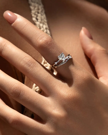 Bague Moissanite – Cœur 0,8 ct en Argent 925, Anneau Croisé Multi-Rangs, Cadeau Romantique pour Elle