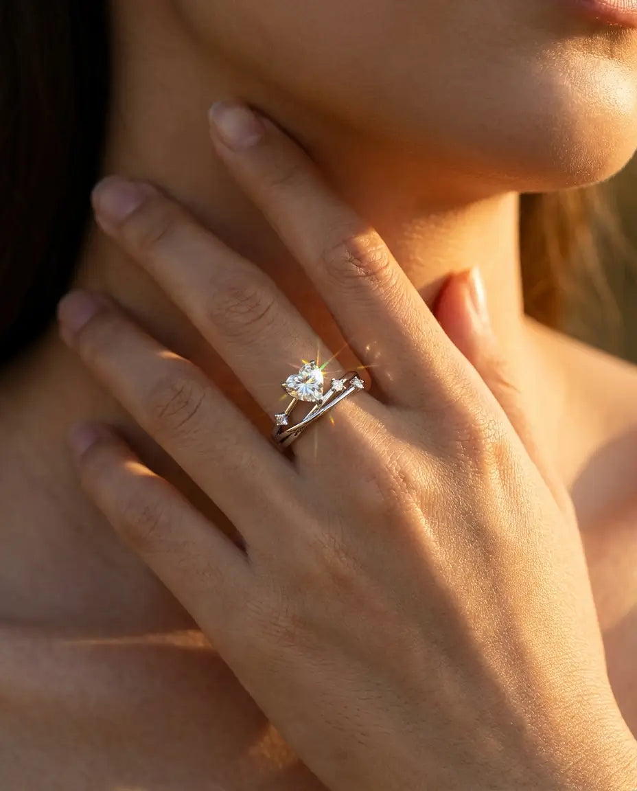 Bague Moissanite – Cœur 0,8 ct en Argent 925, Anneau Croisé Multi-Rangs, Cadeau Romantique pour Elle