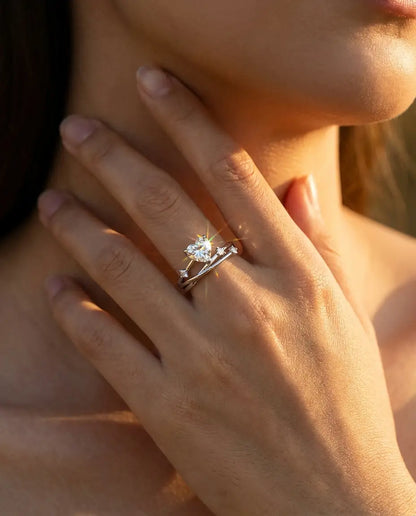 Bague Moissanite – Cœur 0,8 ct en Argent 925, Anneau Croisé Multi-Rangs, Cadeau Romantique pour Elle