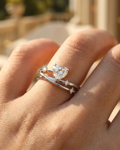 Bague Moissanite – Cœur 0,8 ct en Argent 925, Anneau Croisé Multi-Rangs, Cadeau Romantique pour Elle