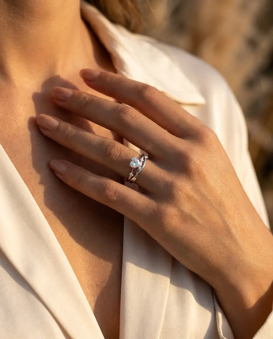 Bague Moissanite – Cœur 0,8 ct en Argent 925, Anneau Croisé Multi-Rangs, Cadeau Romantique pour Elle