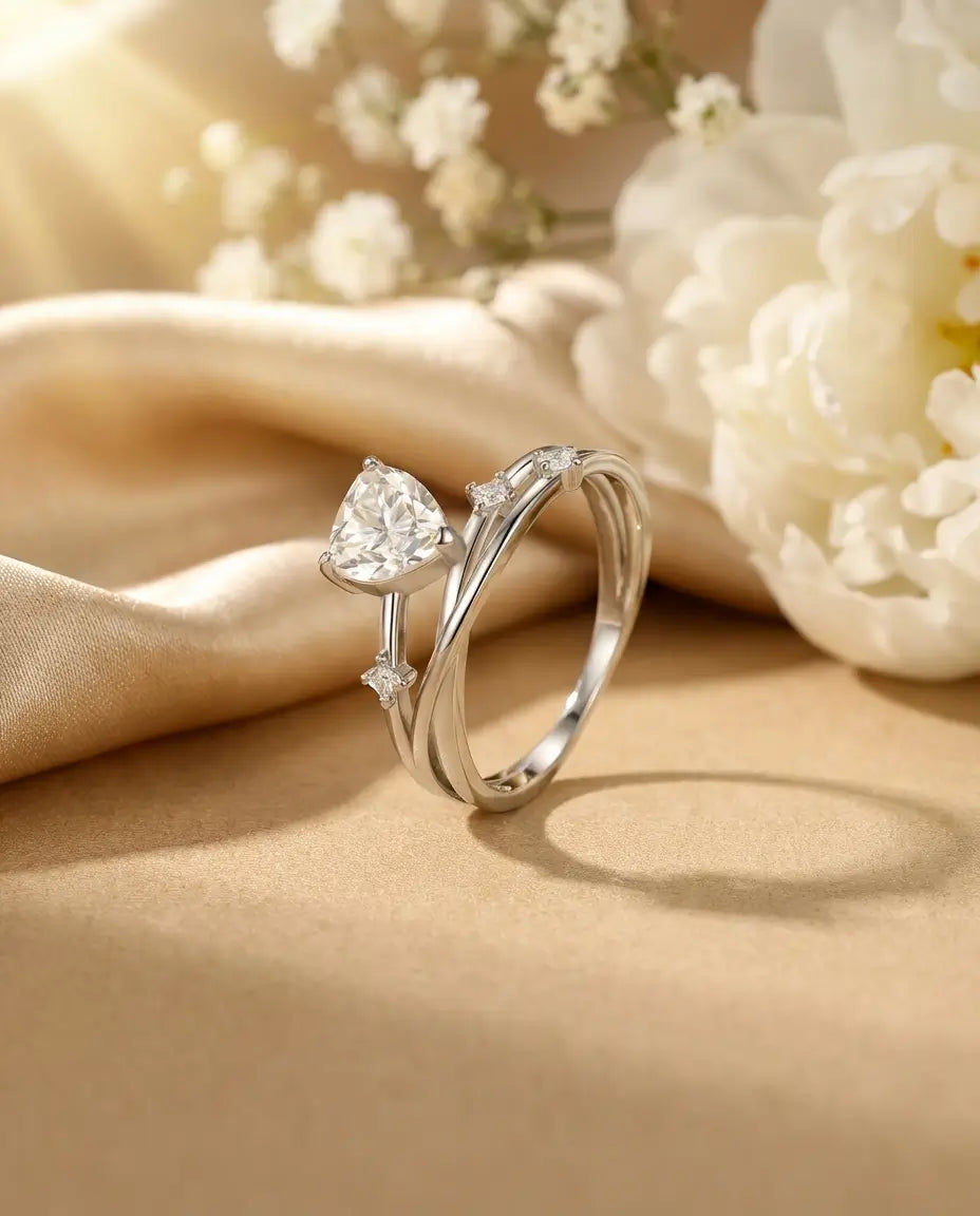 Bague Moissanite – Cœur 0,8 ct en Argent 925, Anneau Croisé Multi-Rangs, Cadeau Romantique pour Elle