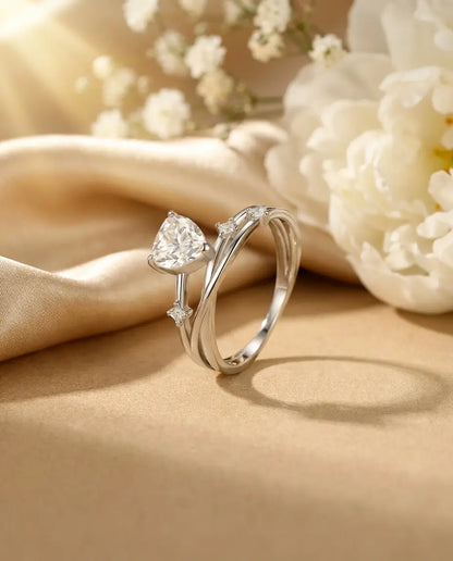 Bague Moissanite – Cœur 0,8 ct en Argent 925, Anneau Croisé Multi-Rangs, Cadeau Romantique pour Elle