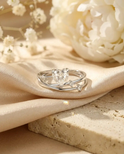 Bague Moissanite – Cœur 0,8 ct en Argent 925, Anneau Croisé Multi-Rangs, Cadeau Romantique pour Elle