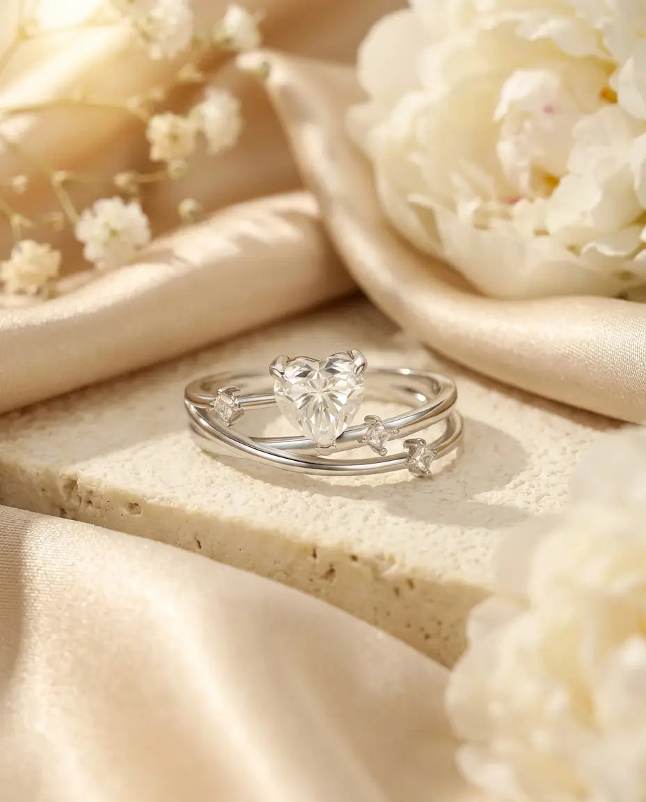 Bague Moissanite – Cœur 0,8 ct en Argent 925, Anneau Croisé Multi-Rangs, Cadeau Romantique pour Elle