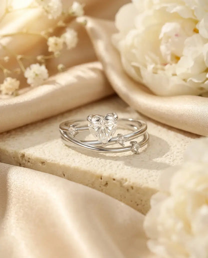 Bague Moissanite – Cœur 0,8 ct en Argent 925, Anneau Croisé Multi-Rangs, Cadeau Romantique pour Elle