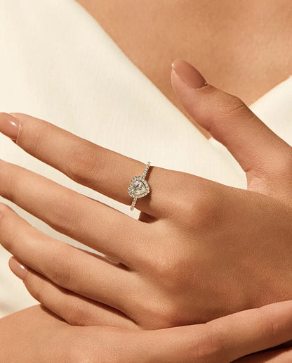 Bague Moissanite – Cœur Halo 0,5 Ct Couleur D, Argent Sterling 925, Bague de Promesse Romantique, Cadeau pour Elle