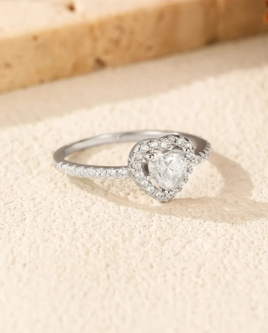 Bague Moissanite – Cœur Halo 0,5 Ct Couleur D, Argent Sterling 925, Bague de Promesse Romantique, Cadeau pour Elle