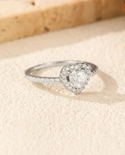 Bague Moissanite – Cœur Halo 0,5 Ct Couleur D, Argent Sterling 925, Bague de Promesse Romantique, Cadeau pour Elle