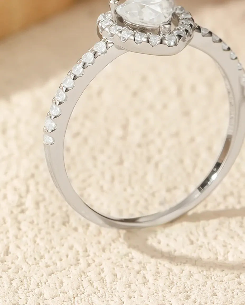 Bague Moissanite – Cœur Halo 0,5 Ct Couleur D, Argent Sterling 925, Bague de Promesse Romantique, Cadeau pour Elle