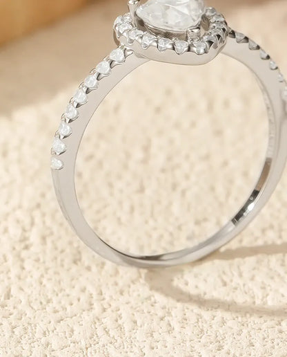 Bague Moissanite – Cœur Halo 0,5 Ct Couleur D, Argent Sterling 925, Bague de Promesse Romantique, Cadeau pour Elle