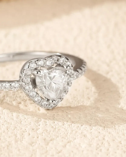 Bague Moissanite – Cœur Halo 0,5 Ct Couleur D, Argent Sterling 925, Bague de Promesse Romantique, Cadeau pour Elle