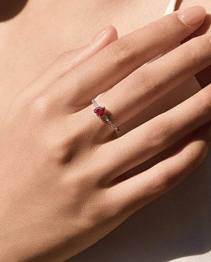 Bague Moissanite – Cœur Rouge 0,5 ct Couleur D VVS1, Anneau Millegrain de Zircones en Argent 925, Bague de Promesse pour Elle