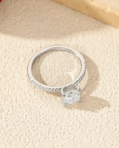 Bague Moissanite – Solitaire Coussin 1 ct Couleur D sur Anneau Pavé, Argent Sterling 925, Bague Classique pour Elle