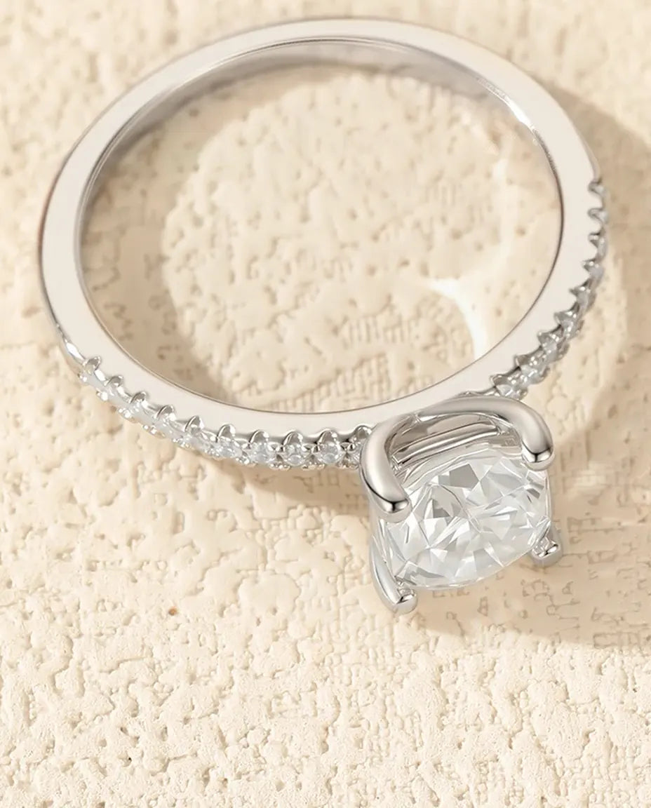 Bague Moissanite – Solitaire Coussin 1 ct Couleur D sur Anneau Pavé, Argent Sterling 925, Bague Classique pour Elle