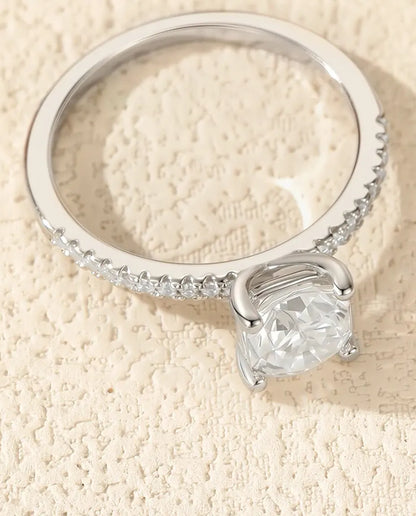 Bague Moissanite – Solitaire Coussin 1 ct Couleur D sur Anneau Pavé, Argent Sterling 925, Bague Classique pour Elle