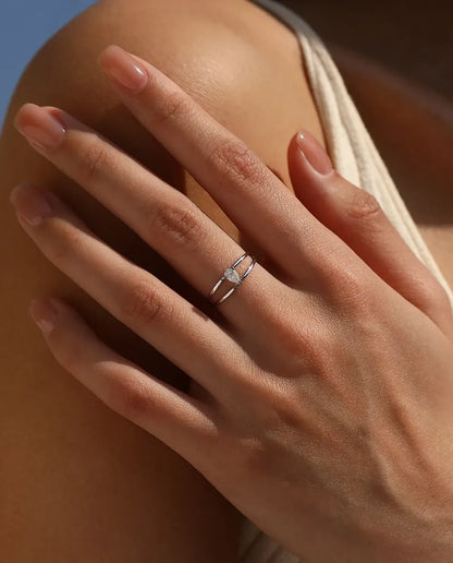 Bague Moissanite – Double anneau minimaliste, moissanite poire 0,3 carat couleur D créée en laboratoire, argent 925, pour femme