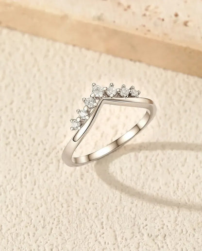 Bague Moissanite – Anneau Empilable Couronne en V, 7 Pierres Couleur D VVS1, Argent 925, Cadeau pour Elle
