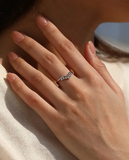 Bague Moissanite – Anneau Empilable Couronne en V, 7 Pierres Couleur D VVS1, Argent 925, Cadeau pour Elle