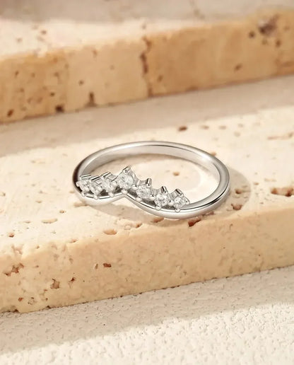 Bague Moissanite – Anneau Empilable Couronne en V, 7 Pierres Couleur D VVS1, Argent 925, Cadeau pour Elle