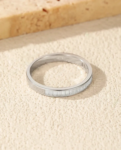 Bague Moissanite – Anneau Éternité Baguette Serti Rail, Pierres Couleur D, Argent 925, Bague Empilable Femme