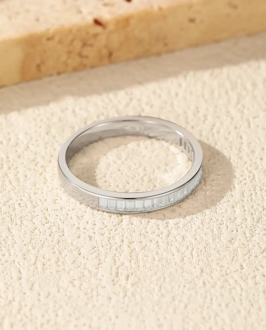 Bague Moissanite – Anneau Éternité Baguette Serti Rail, Pierres Couleur D, Argent 925, Bague Empilable Femme