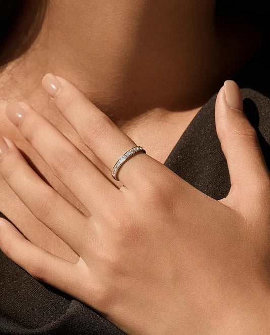 Bague Moissanite – Anneau Éternité Baguette Serti Rail, Pierres Couleur D, Argent 925, Bague Empilable Femme