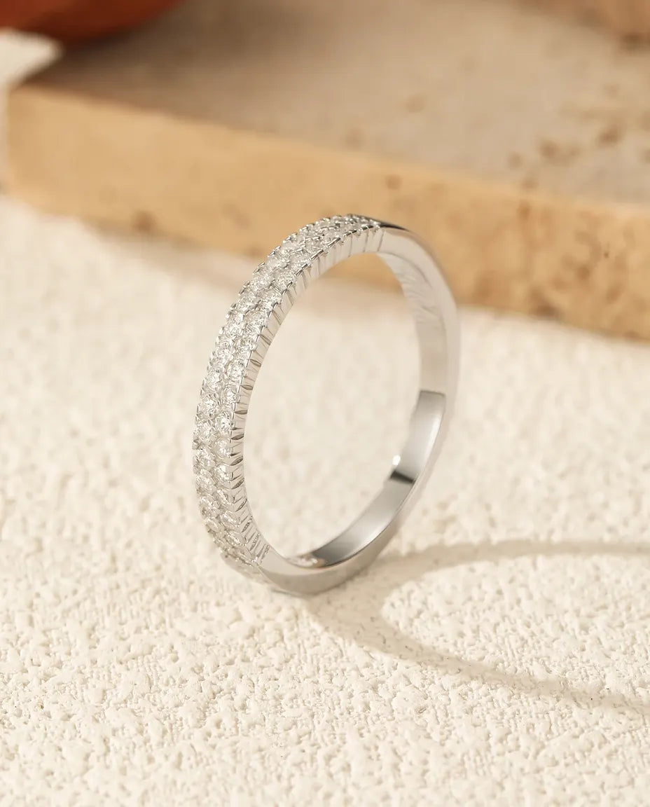 Bague Moissanite – Alliance Éternité Double Rangée Pavé, Moissanite Couleur D VVS1 en Argent 925, cadeau pour Elle
