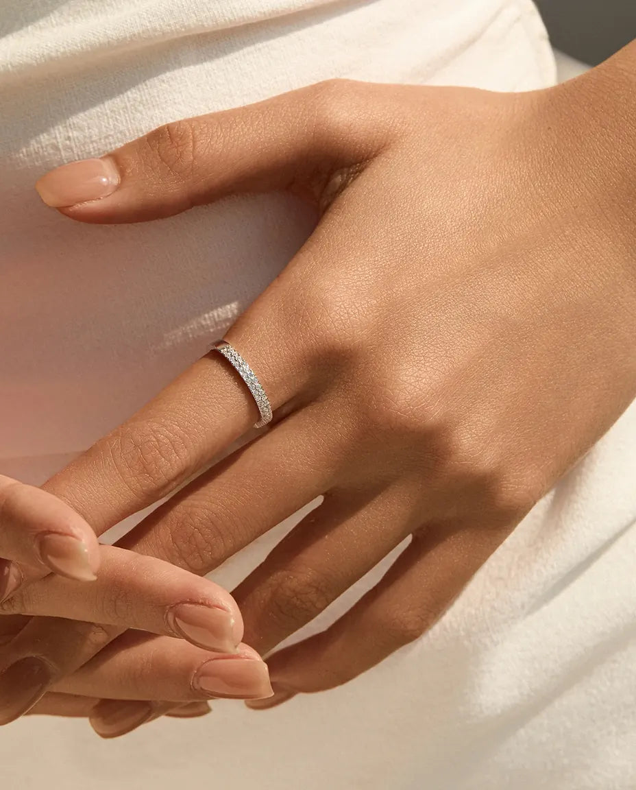 Bague Moissanite – Alliance Éternité Double Rangée Pavé, Moissanite Couleur D VVS1 en Argent 925, cadeau pour Elle