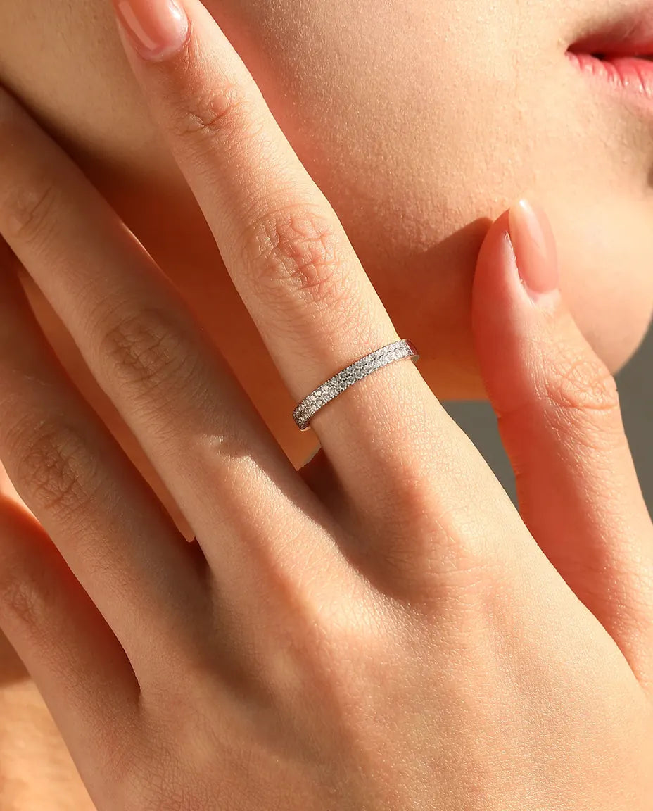 Bague Moissanite – Alliance Éternité Double Rangée Pavé, Moissanite Couleur D VVS1 en Argent 925, cadeau pour Elle