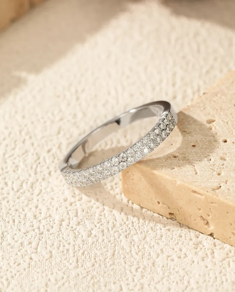Bague Moissanite – Alliance Éternité Double Rangée Pavé, Moissanite Couleur D VVS1 en Argent 925, cadeau pour Elle