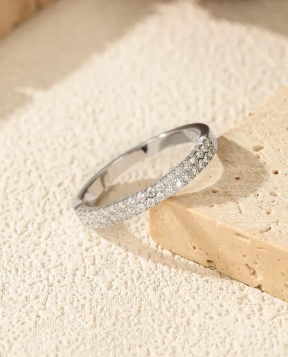 Bague Moissanite – Alliance Éternité Double Rangée Pavé, Moissanite Couleur D VVS1 en Argent 925, cadeau pour Elle