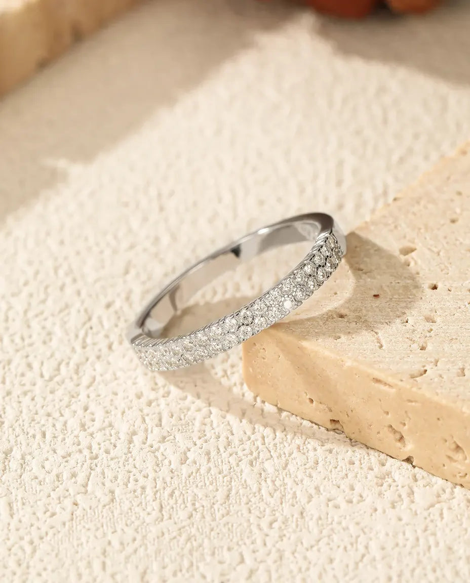 Bague Moissanite – Alliance Éternité Double Rangée Pavé, Moissanite Couleur D VVS1 en Argent 925, cadeau pour Elle