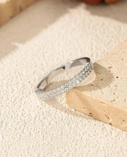 Bague Moissanite – Alliance Éternité Double Rangée Pavé, Moissanite Couleur D VVS1 en Argent 925, cadeau pour Elle