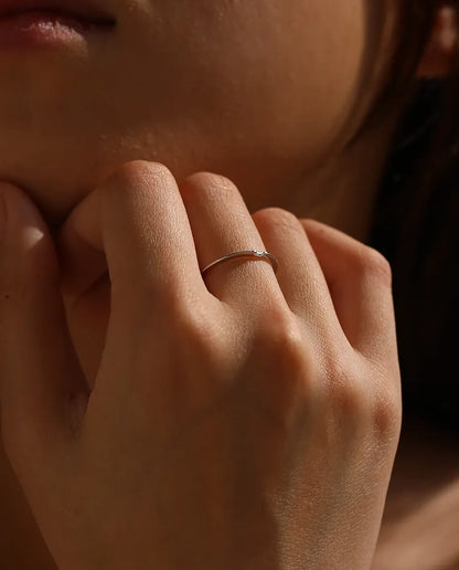 Bague Moissanite – Anneau Fin Empilable avec Pierre Marquise Couleur D, Argent 925, Bague Minimaliste Femme