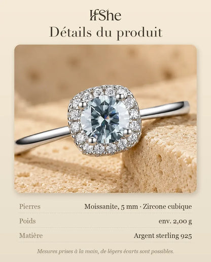 Bague Moissanite - dimensions et matière