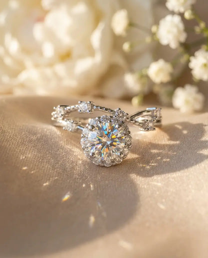 Bague Moissanite – Halo Rond 0,8 ct, Argent 925, Anneau Torsadé Vintage, Bague de Fiançailles, Cadeau pour Elle