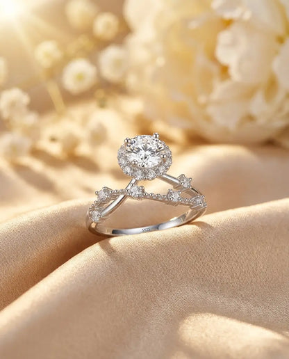 Bague Moissanite – Halo Rond 0,8 ct, Argent 925, Anneau Torsadé Vintage, Bague de Fiançailles, Cadeau pour Elle