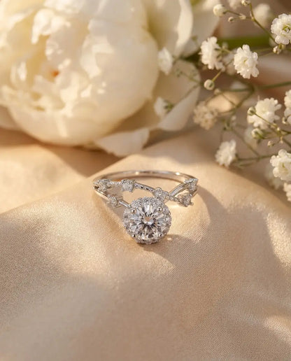 Bague Moissanite – Halo Rond 0,8 ct, Argent 925, Anneau Torsadé Vintage, Bague de Fiançailles, Cadeau pour Elle