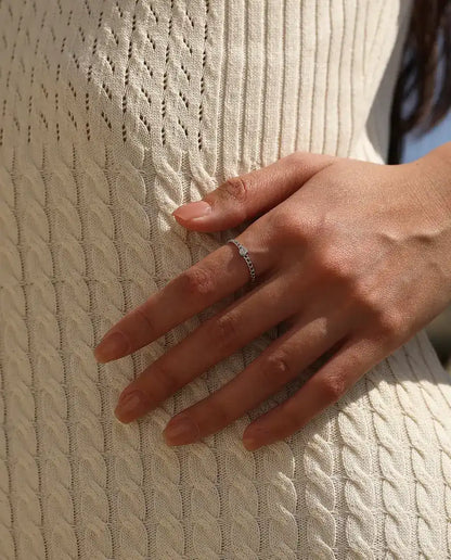 Bague Moissanite – Anneau Maille Gourmette avec Solitaire Rond Serti Clos, Argent 925, Bague Fine Empilable, Cadeau pour Elle