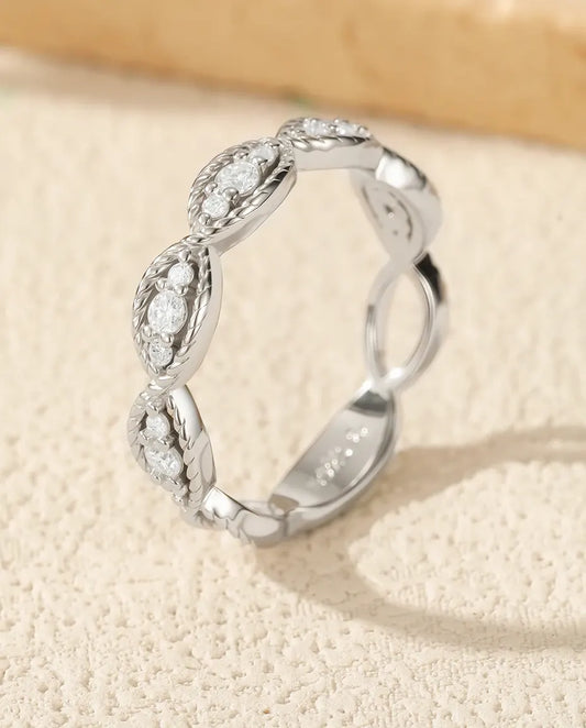 Bague Moissanite – Anneau Vintage Marquise Millegrain, 15 Pierres Couleur D VVS1, Argent 925, Alliance Empilable pour Femme