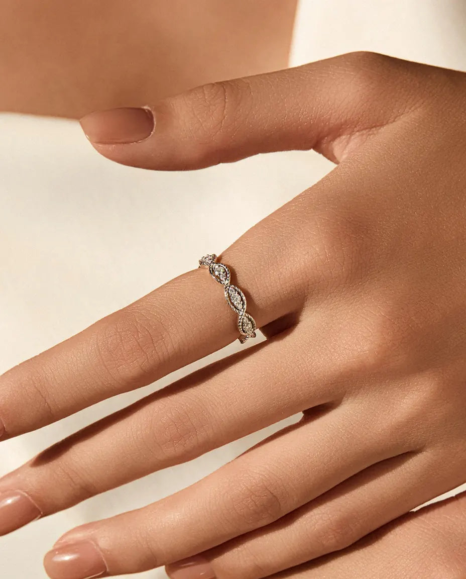 Bague Moissanite – Anneau Vintage Marquise Millegrain, 15 Pierres Couleur D VVS1, Argent 925, Alliance Empilable pour Femme