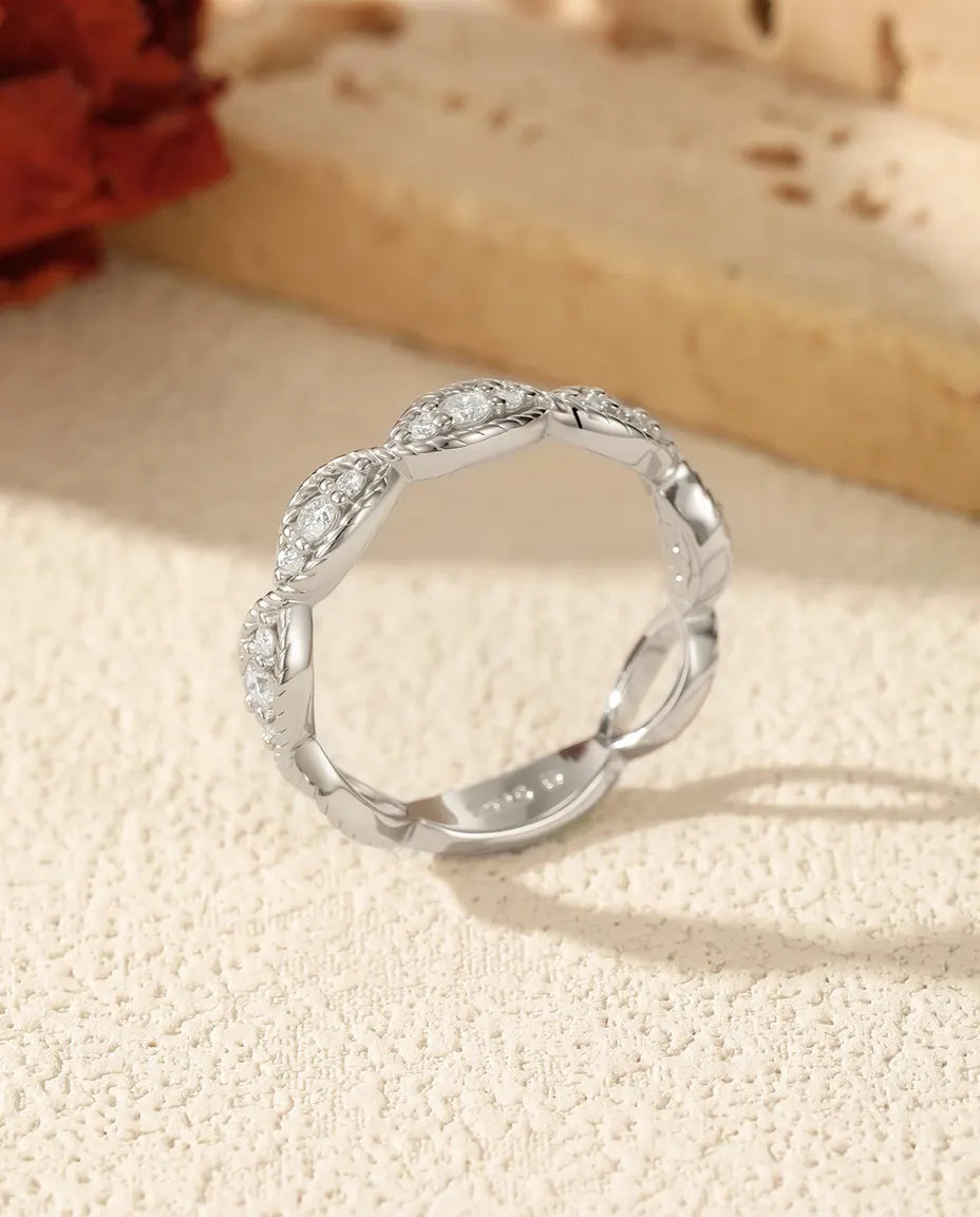 Bague Moissanite – Anneau Vintage Marquise Millegrain, 15 Pierres Couleur D VVS1, Argent 925, Alliance Empilable pour Femme