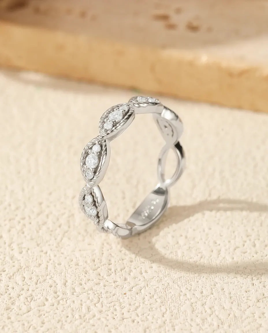 Bague Moissanite – Anneau Vintage Marquise Millegrain, 15 Pierres Couleur D VVS1, Argent 925, Alliance Empilable pour Femme